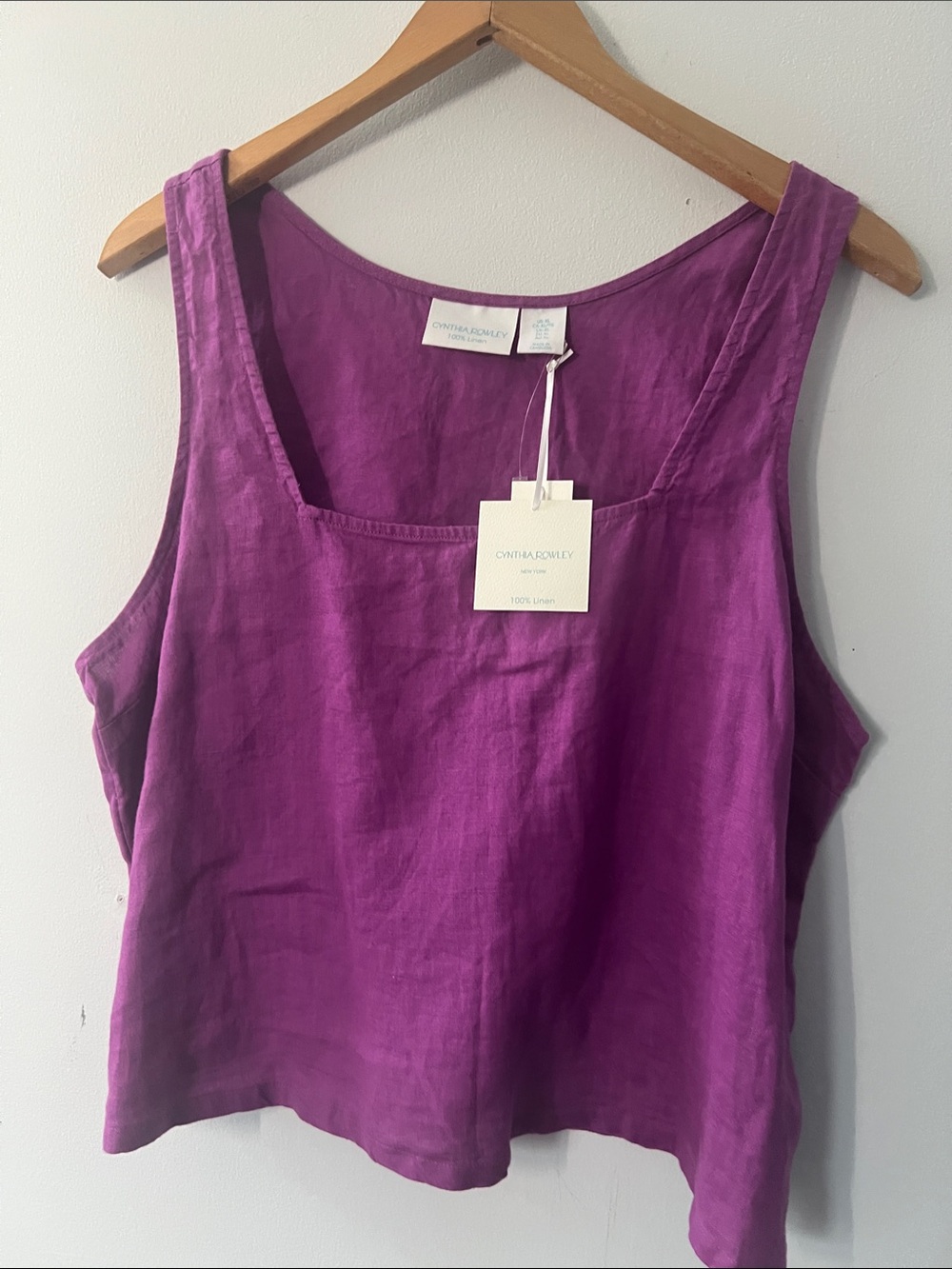 Cynthia Rowley Linen Scoop Neck Tank - Magenta Purple size XL